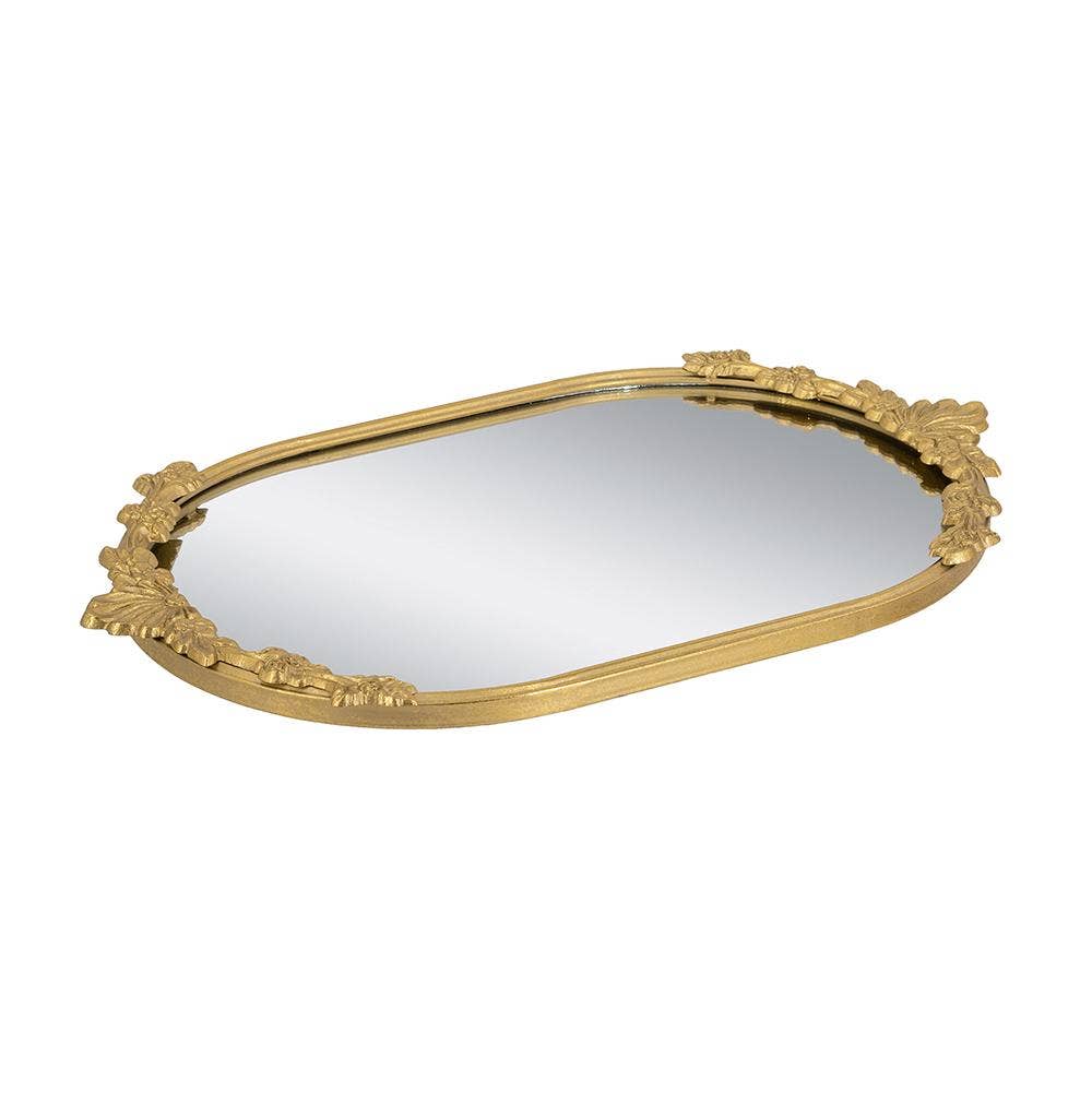 Mirror Tray with Gold Iron Floral Frame