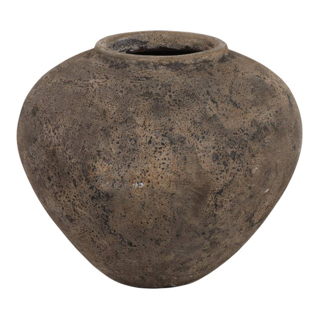 Decorative Vase - Brown Pottery Modern Round Shape, 14 in