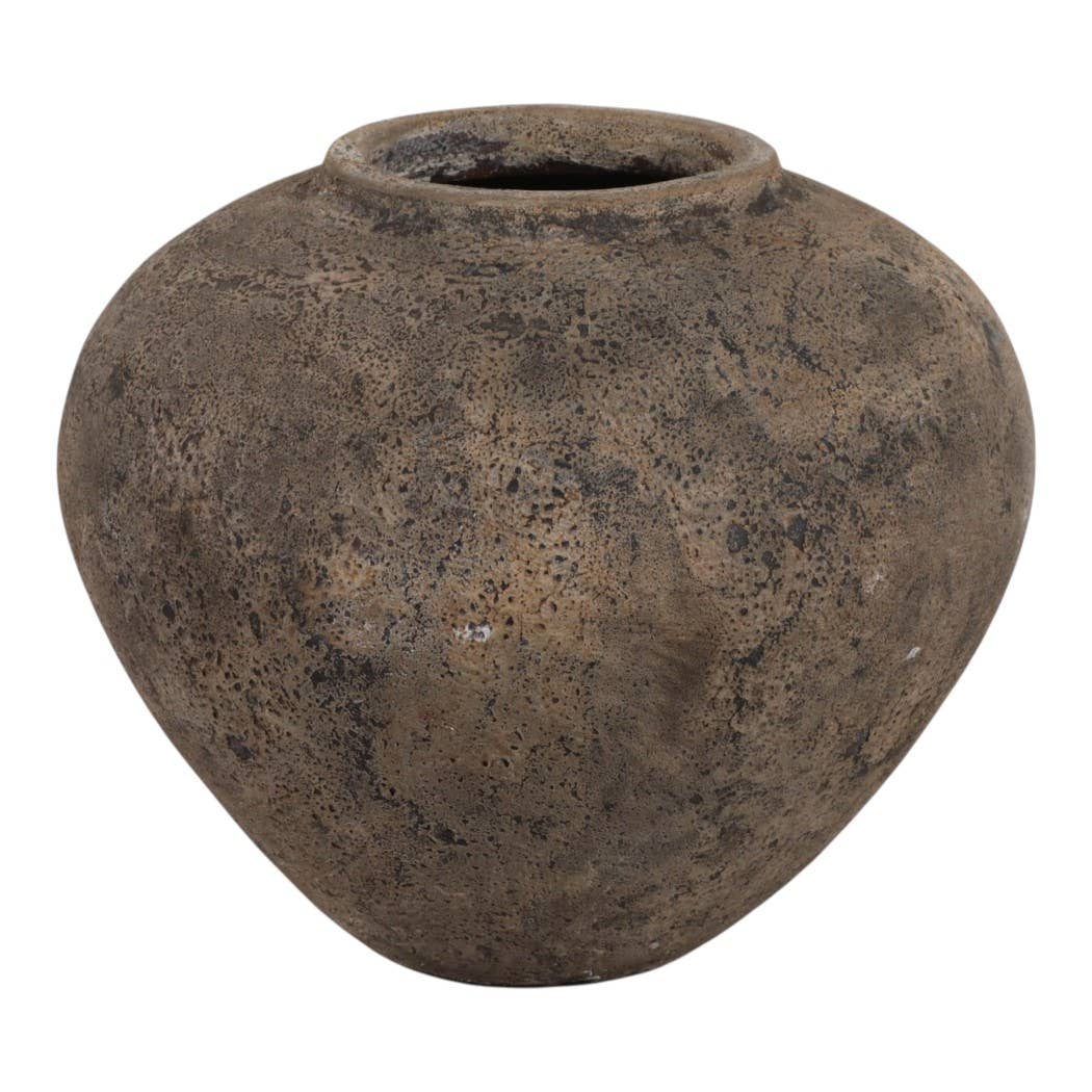 Decorative Vase - Brown Pottery Modern Round Shape, 14 in