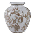 Decorative Vase - Brown/White Ceramic Bird and Vines, 10 in.