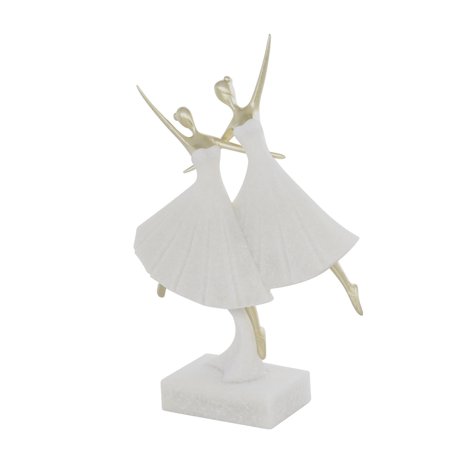 Cream Polystone Dancer Ballet Sculpture With Gold Accents
