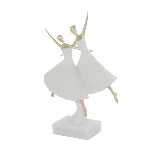 Cream Polystone Dancer Ballet Sculpture With Gold Accents