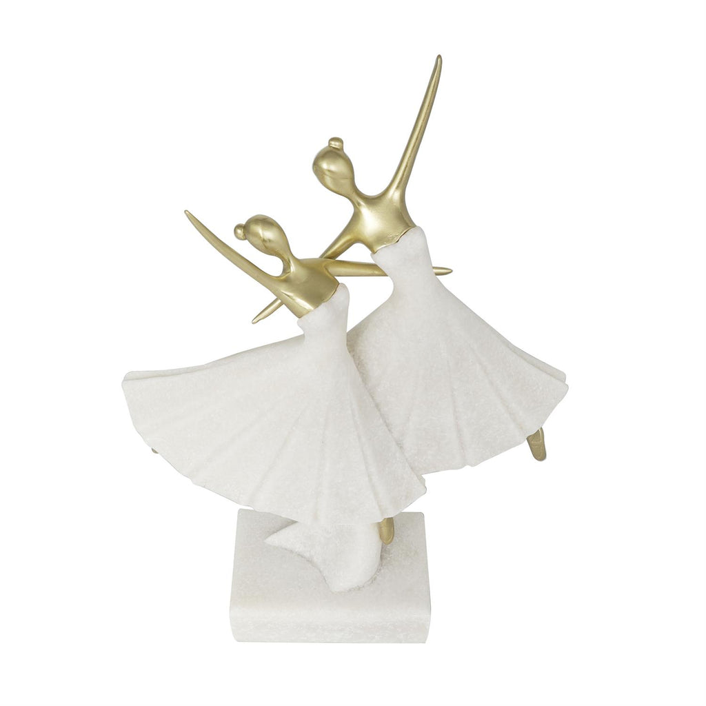 Cream Polystone Dancer Ballet Sculpture With Gold Accents