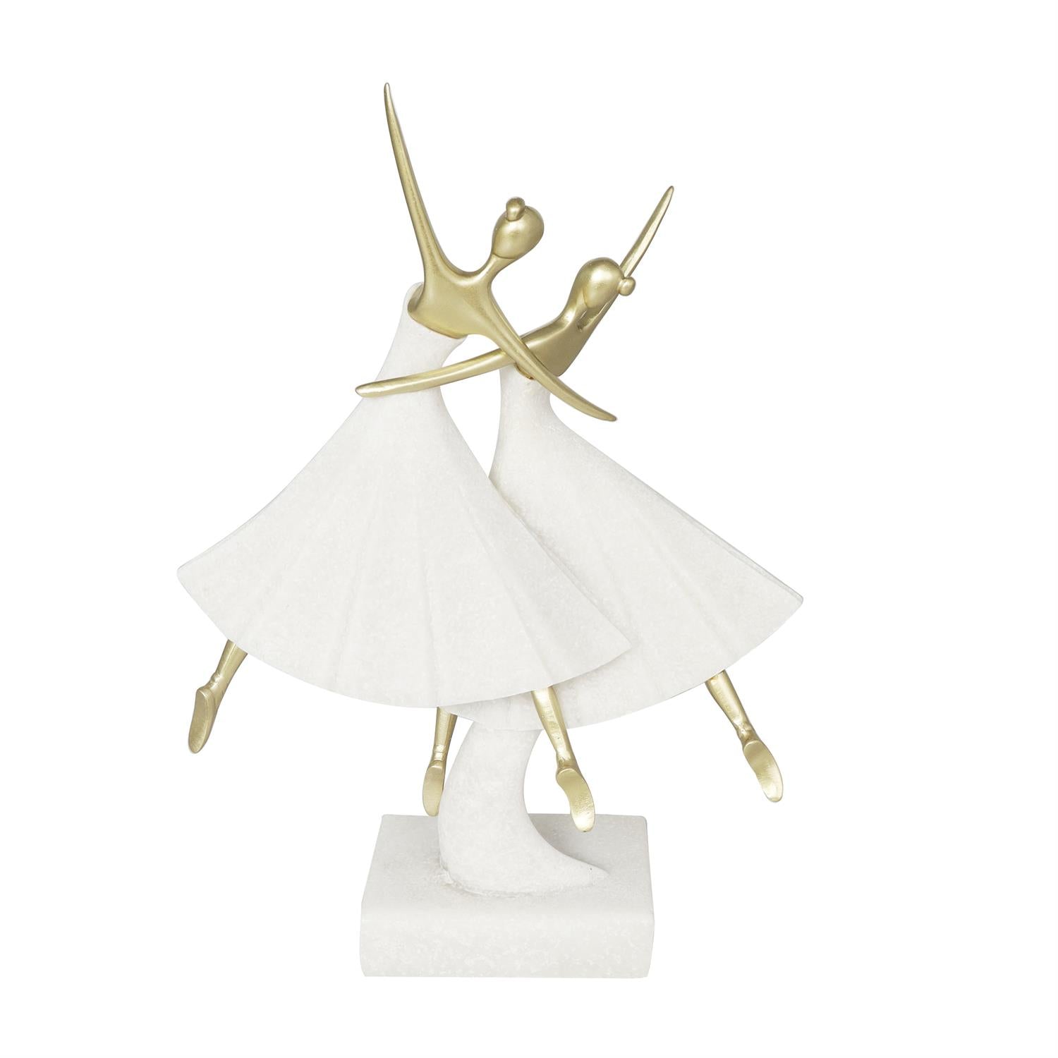 Cream Polystone Dancer Ballet Sculpture With Gold Accents
