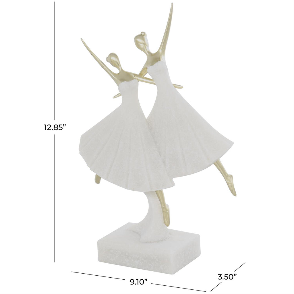 Cream Polystone Dancer Ballet Sculpture With Gold Accents