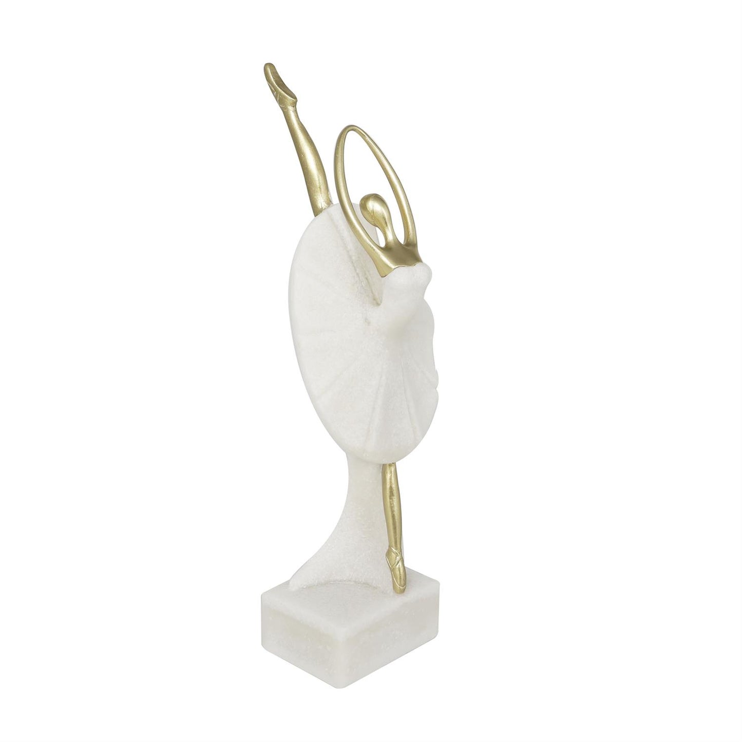 Cream Polystone Dancer Ballet Sculpture With Gold Accents