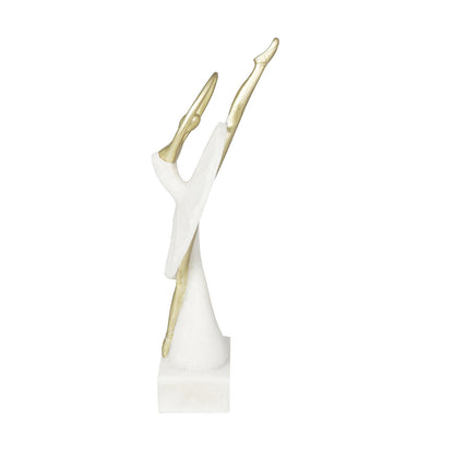 Cream Polystone Dancer Ballet Sculpture With Gold Accents