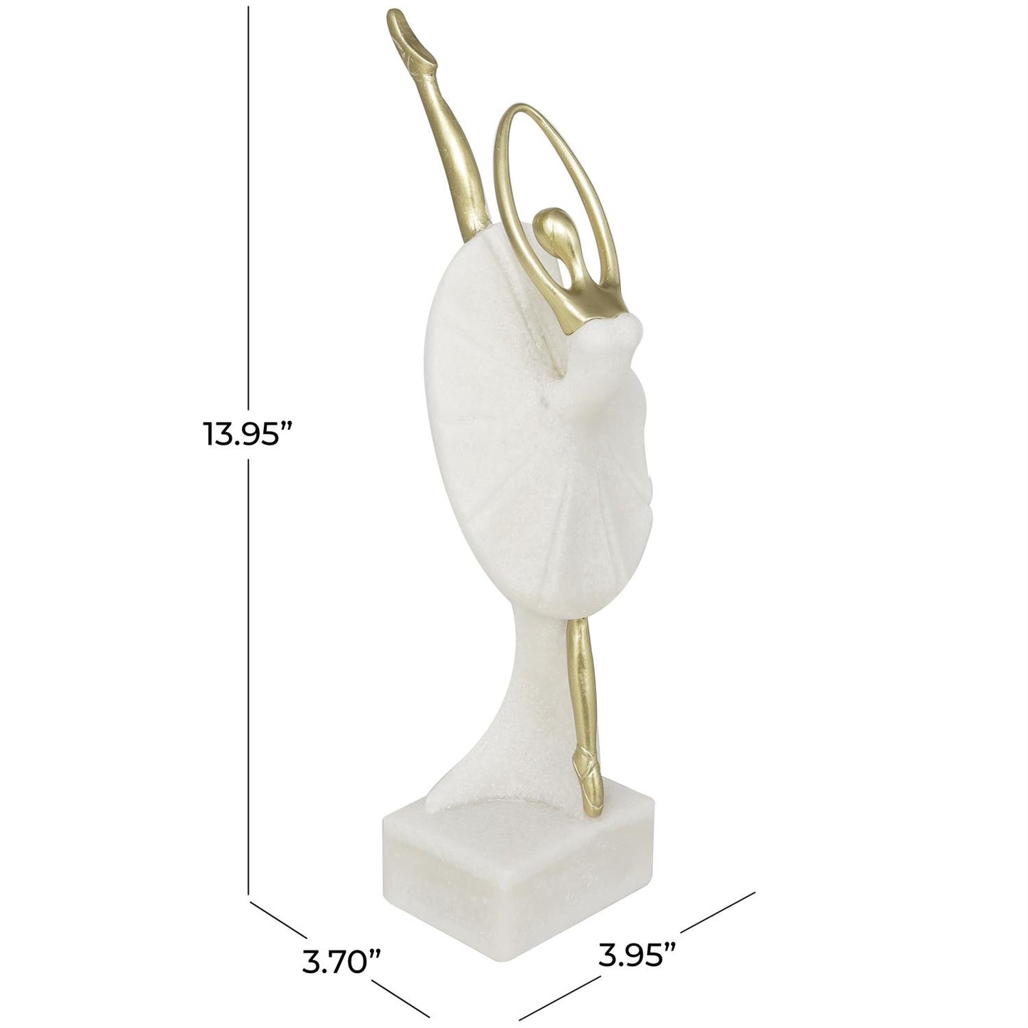 Cream Polystone Dancer Ballet Sculpture With Gold Accents