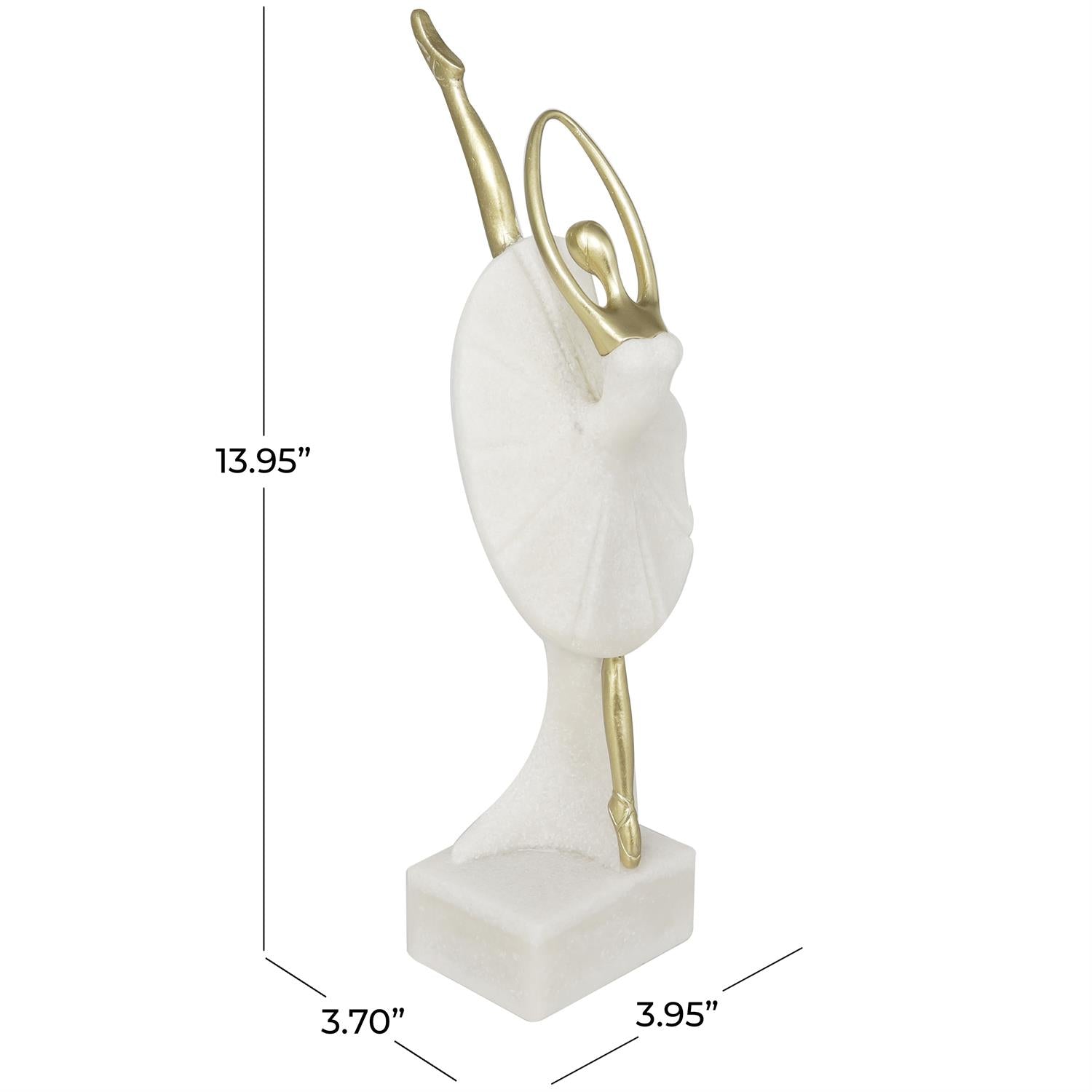 Cream Polystone Dancer Ballet Sculpture With Gold Accents