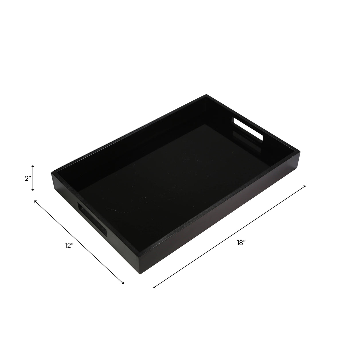 Decorative Tray - Black Wood/Glass Modern Solid, 18 in.