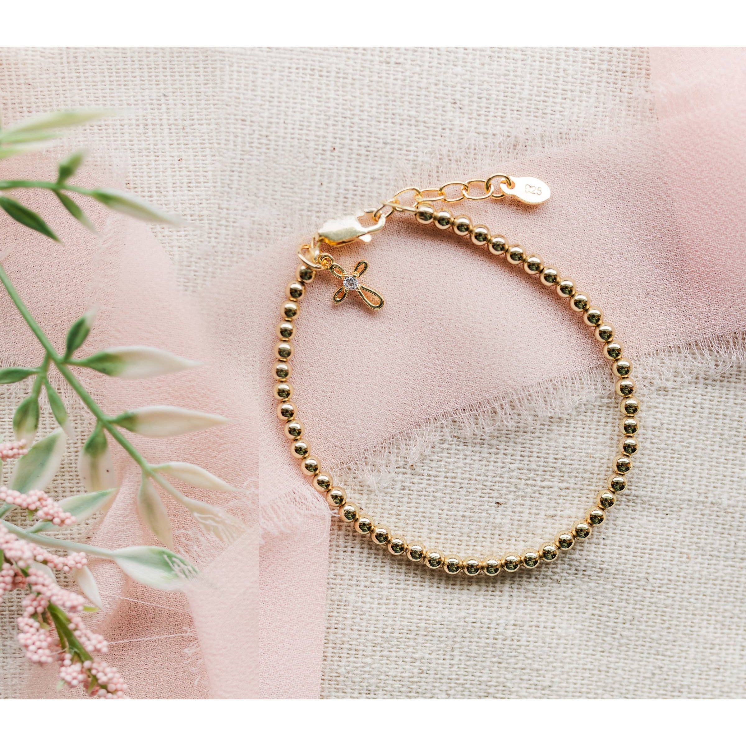 Cherished Moments Lenox, 14K Gold-Plated Cross Bracelet Baby Girl Baptism Gift