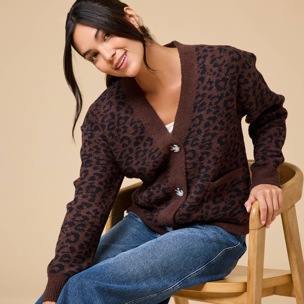 Animal Print Marshmallow Crop Cardigan for Women