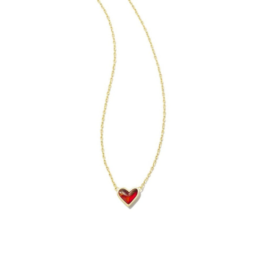 Kendra Scott Gold Red Opalescent Resin Framed Ari Heart Short Pendant Necklace