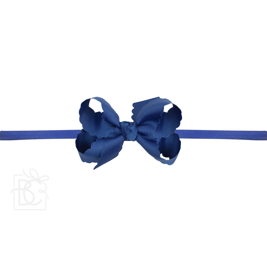 Thin Nylon Headband with Grosgrain Scalloped Edge Hair Bow