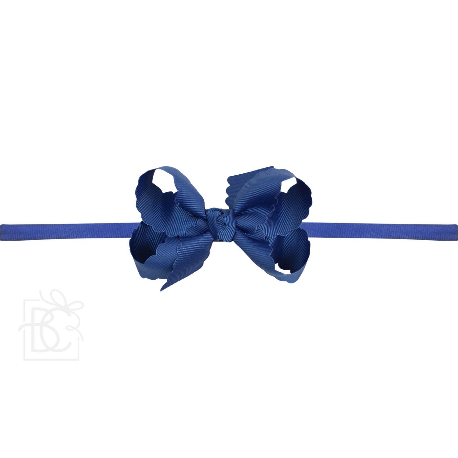 Thin Nylon Headband with Grosgrain Scalloped Edge Hair Bow
