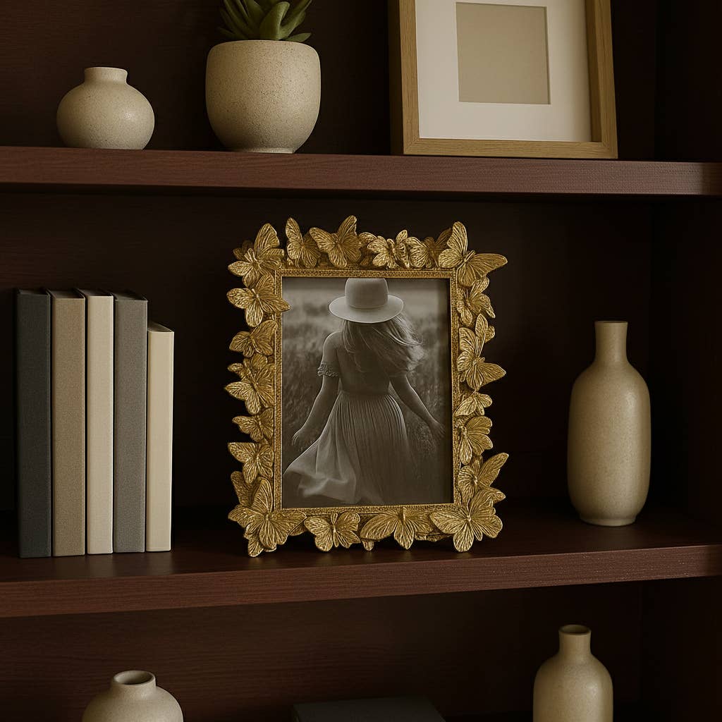 Photo Frame - Gold Polyresin Butterfly in Bloom 5x7 in.