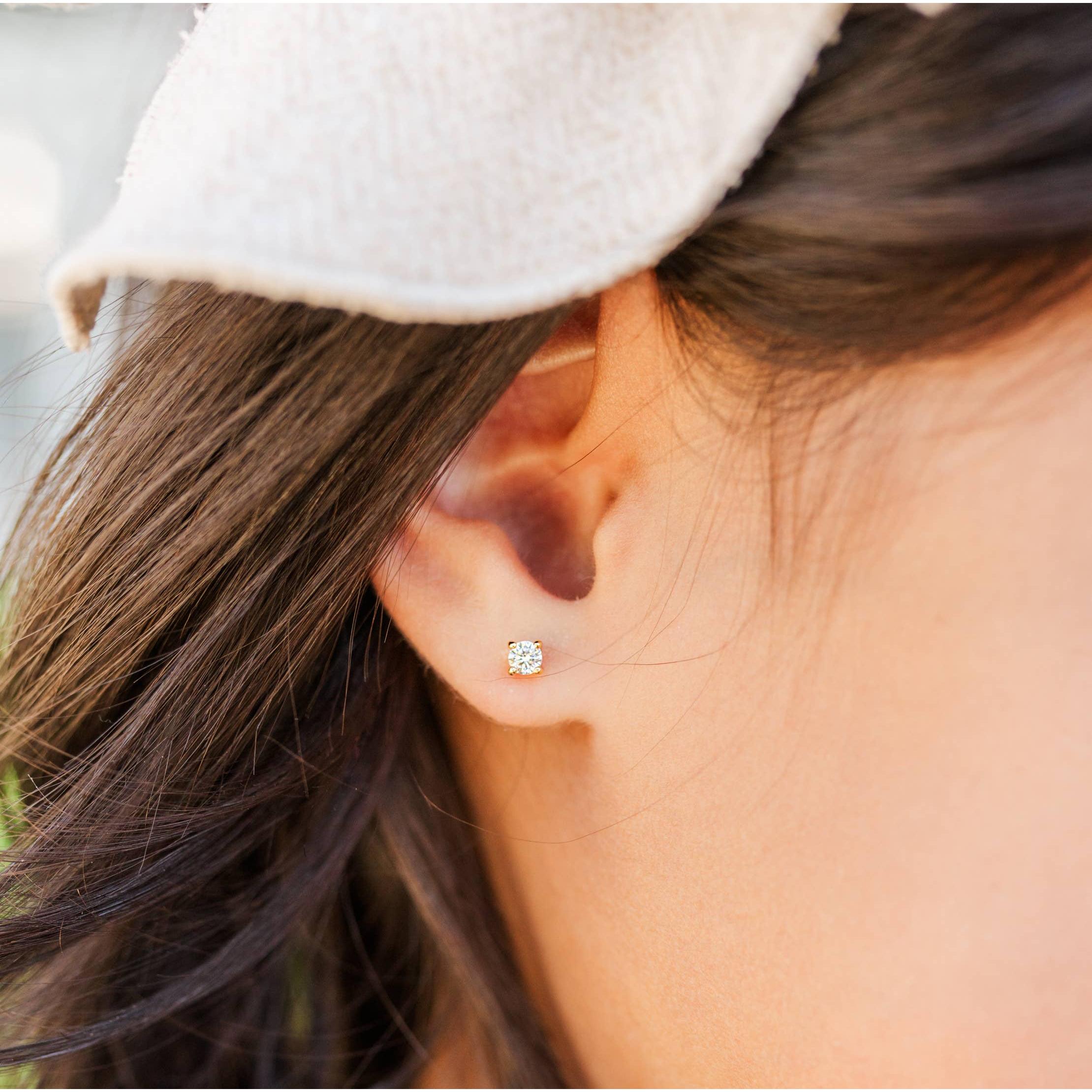 Kids 14K Gold Clear CZ Earrings