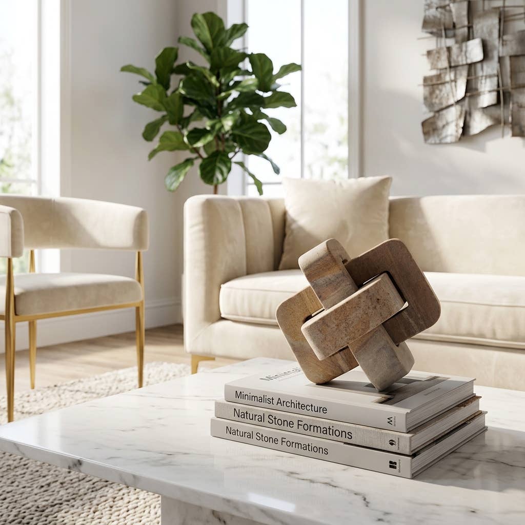 Decorative Sculpture - Brown Marble Interlocking Knot, 5 in.