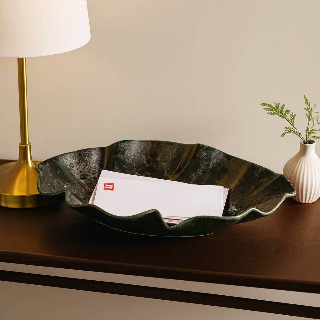 Coastal Green Wavy Edge Decorative Bowl