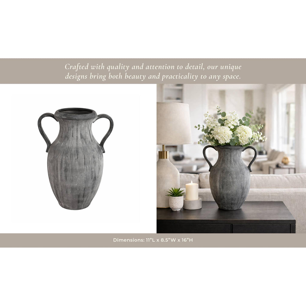 Black 15 in. Dolomite Amphora Weathered Vase