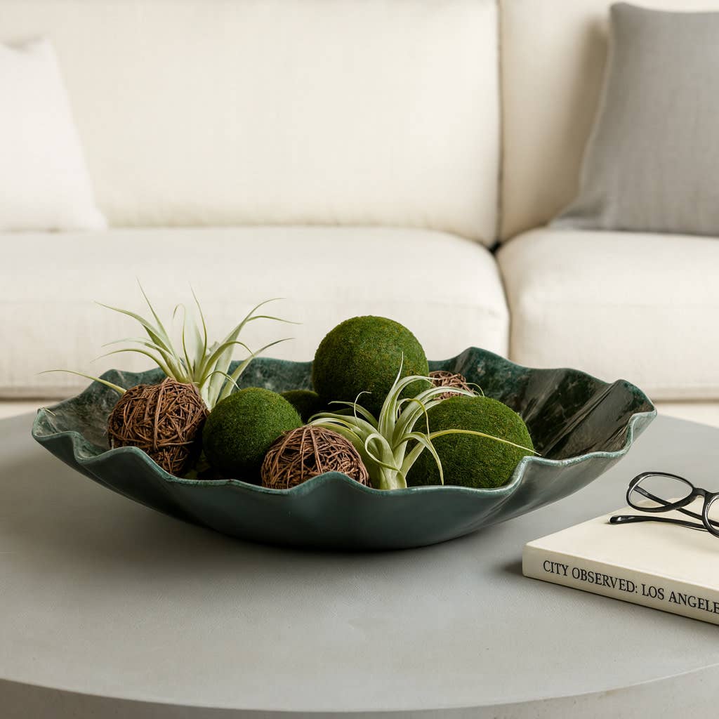 Coastal Green Wavy Edge Decorative Bowl
