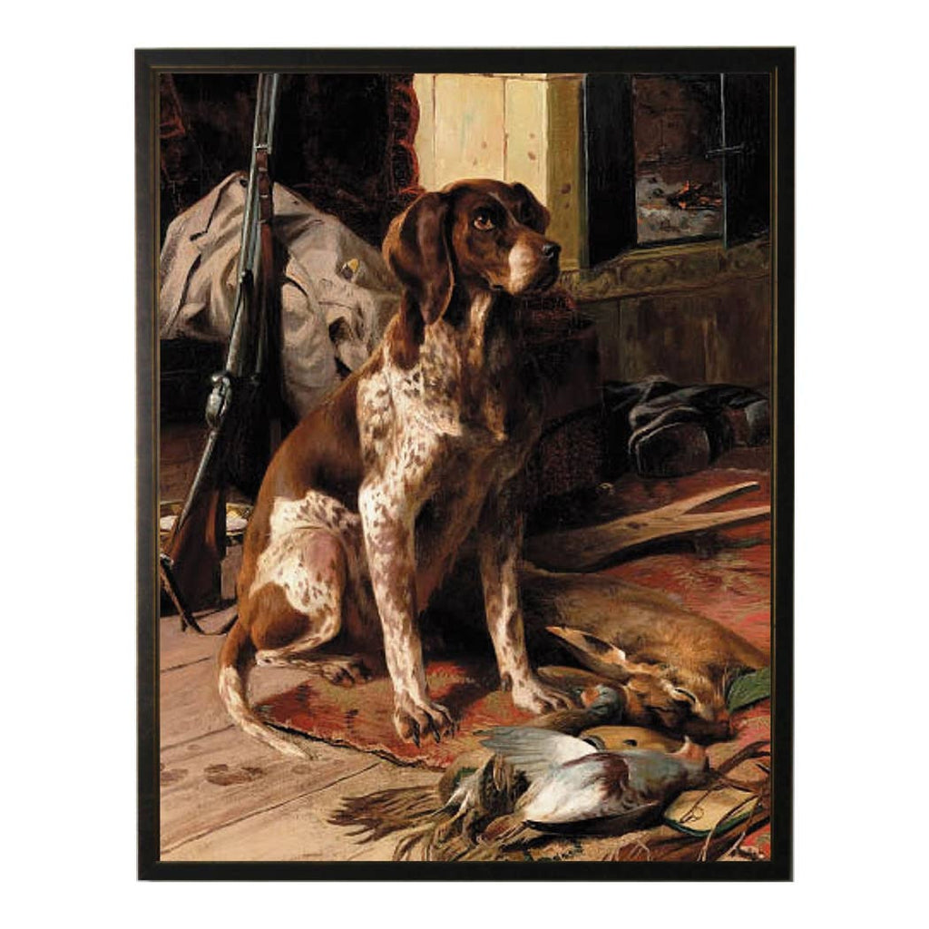Vintage Hunting Dog & Bird Framed Print by Antique Curiosities Inc