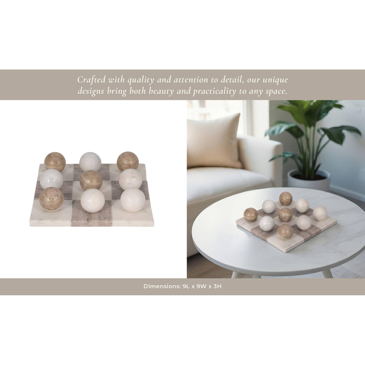 Table Top Game - Ivory Marble Elegant Tic-Tac-Toe, 9 in.
