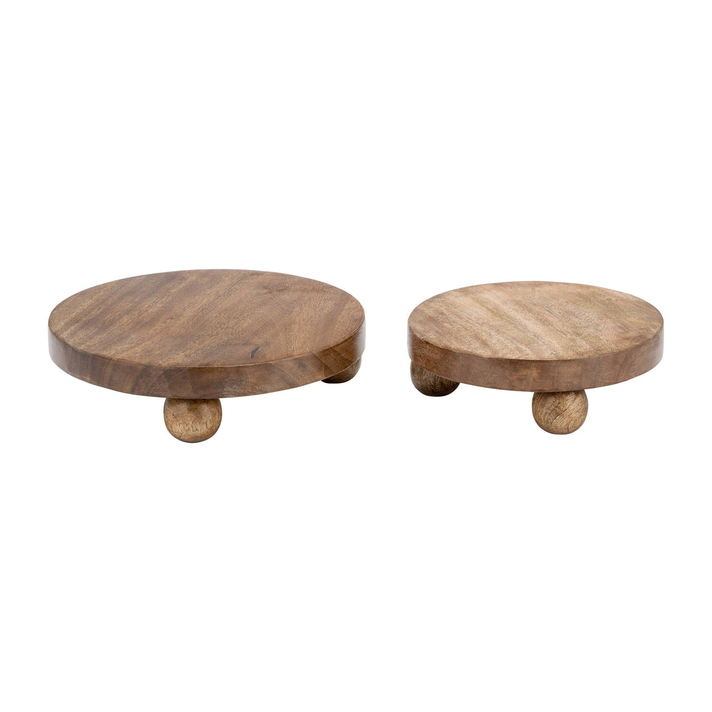 Mango Wood Round Riser Trays, Set of 2 - Brown, 8/10 in.