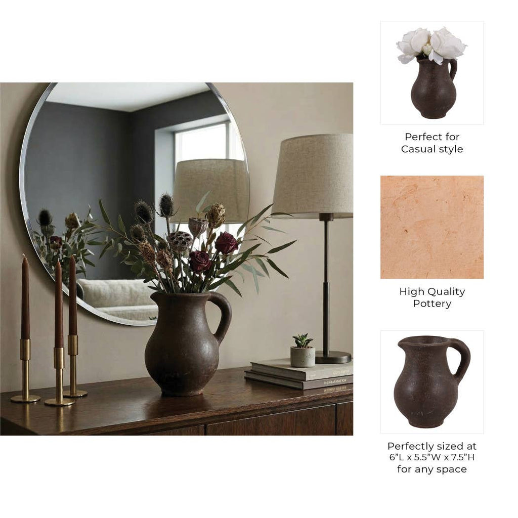 Decorative Vase - Brown Ceramic Terracotta Casual Jug, 8 in.
