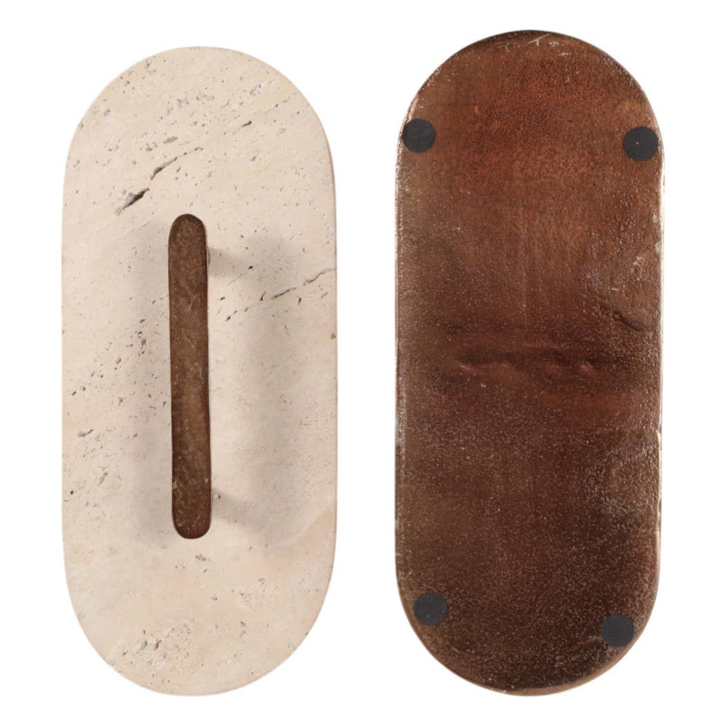 Decorative Box - Tan/Bronze Travertine Oval with Lid, 12 in.