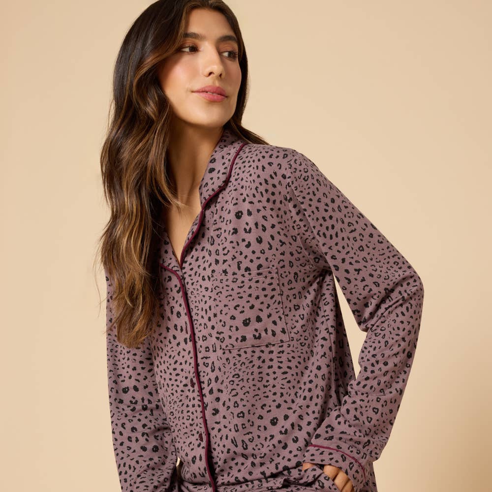 Sleep Soft Animal Print Slim Notch Collar PJ Set