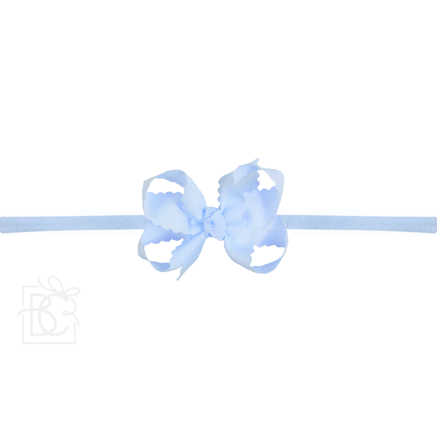 Thin Nylon Headband with Grosgrain Scalloped Edge Hair Bow
