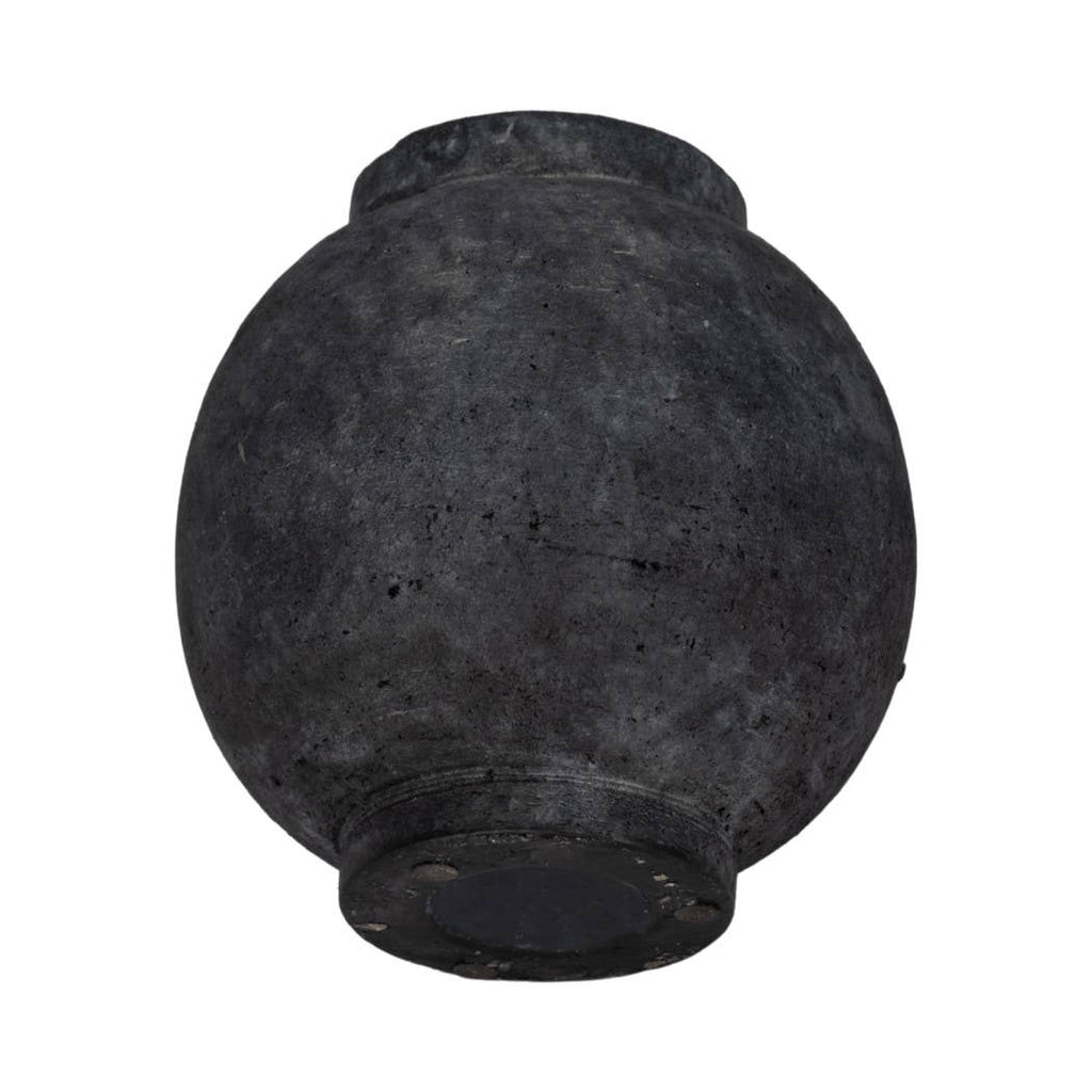 Decorative Vase - Black Ceramic Bulbous with Handle Jug, 7 in.