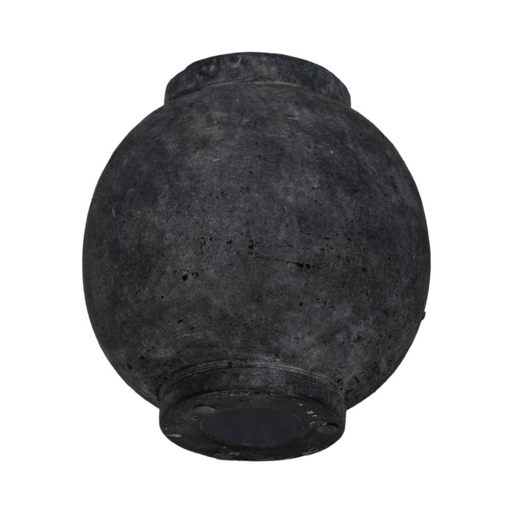 Decorative Vase - Black Ceramic Bulbous with Handle Jug, 7 in.