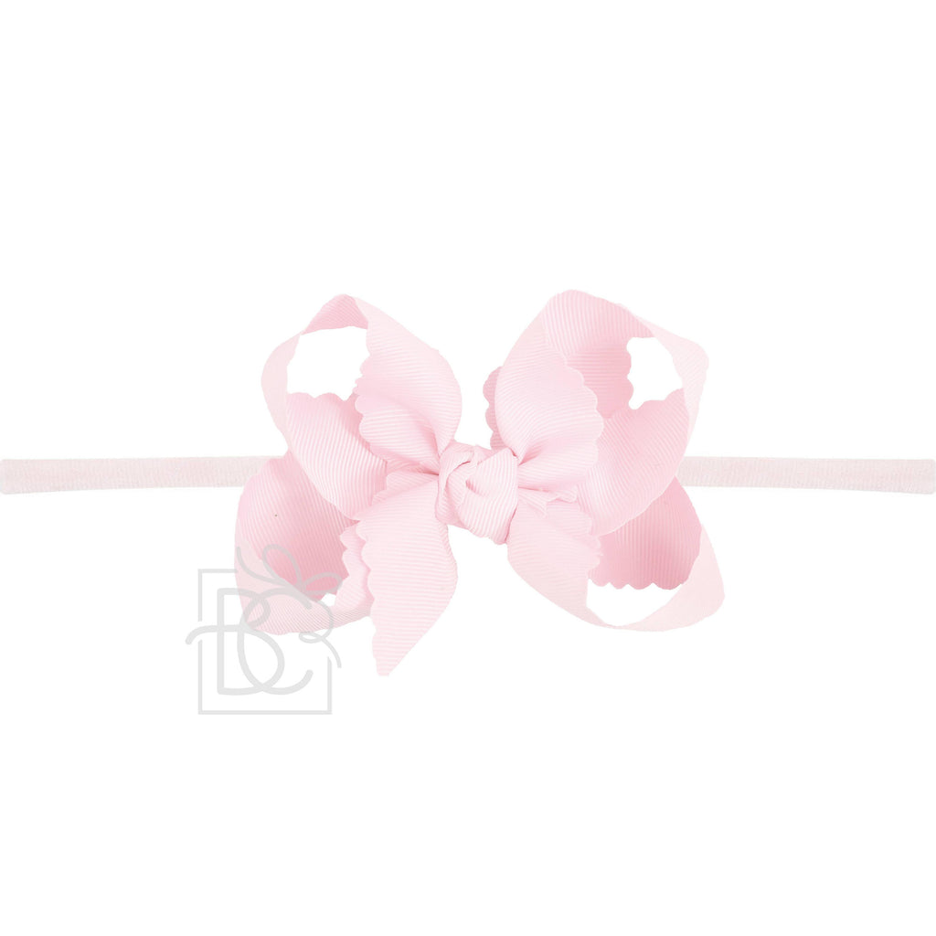 Thin Nylon Headband with Grosgrain Scalloped Edge Hair Bow