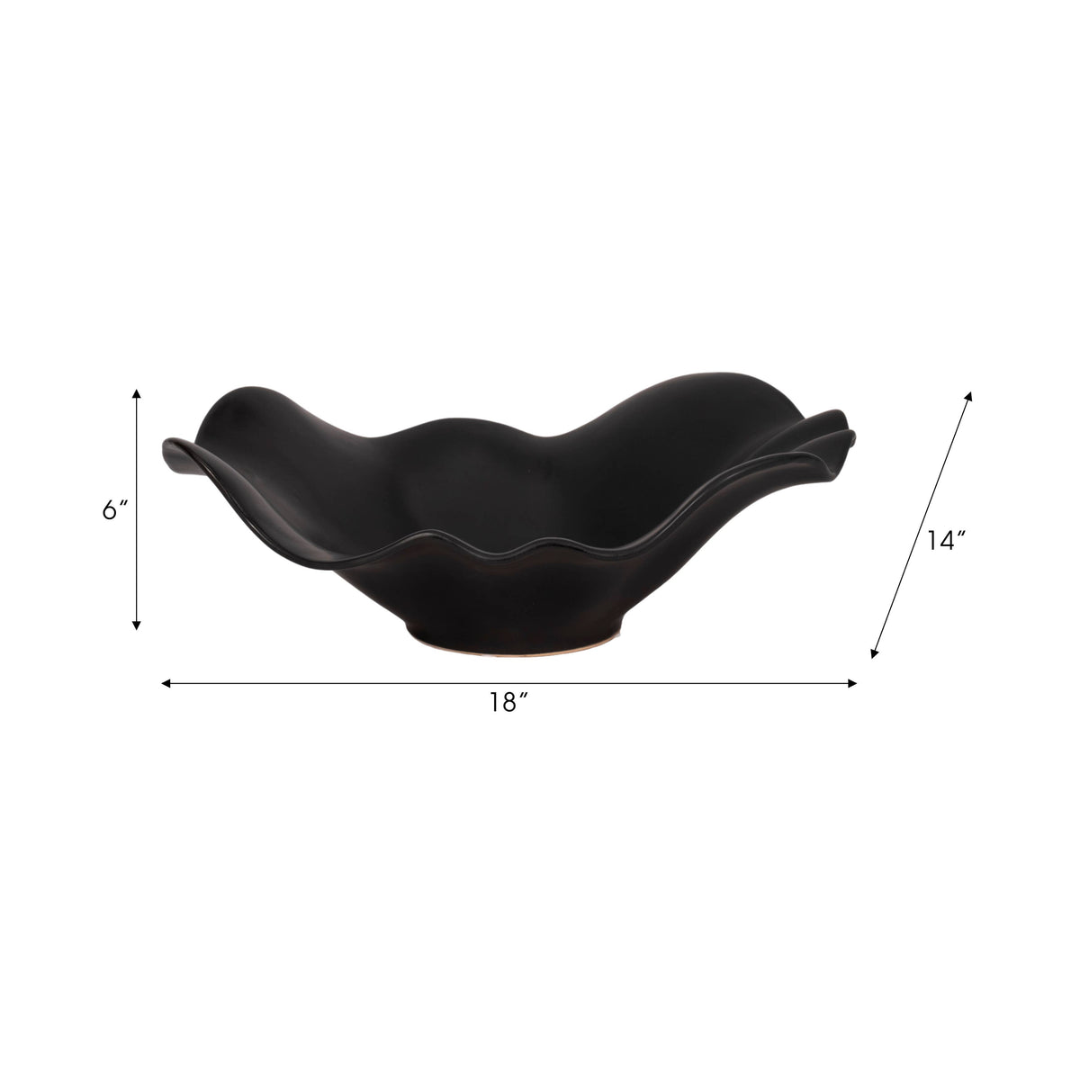 Bowl - Black Ceramic Ruffled Edge Matte Finish, 18 in.