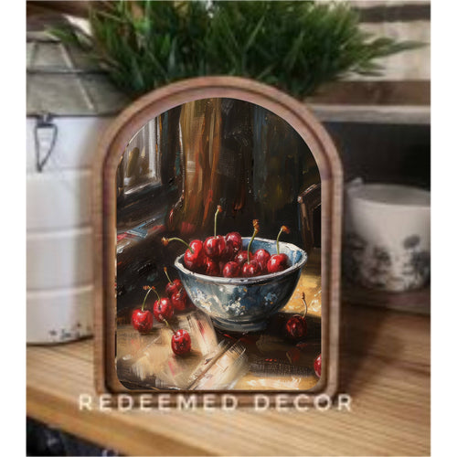 Redeemed Decor Arch Top Bowl of Cherries Framed Art