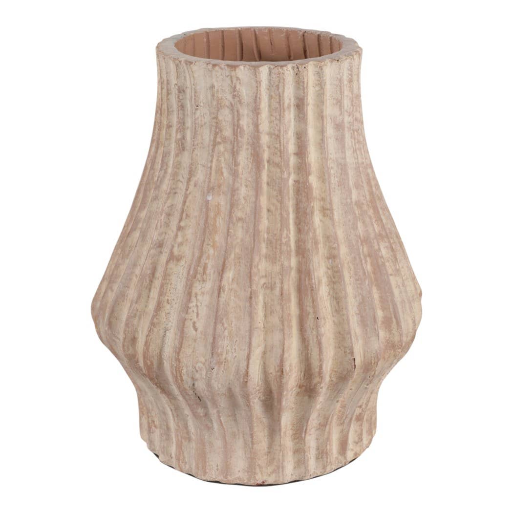 16x13" Ribbed Terracotta Vase, Brown