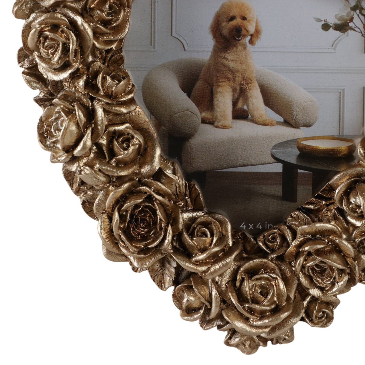 Photo Frame - Gold Polyresin Rosette Heart, 4x4 in.