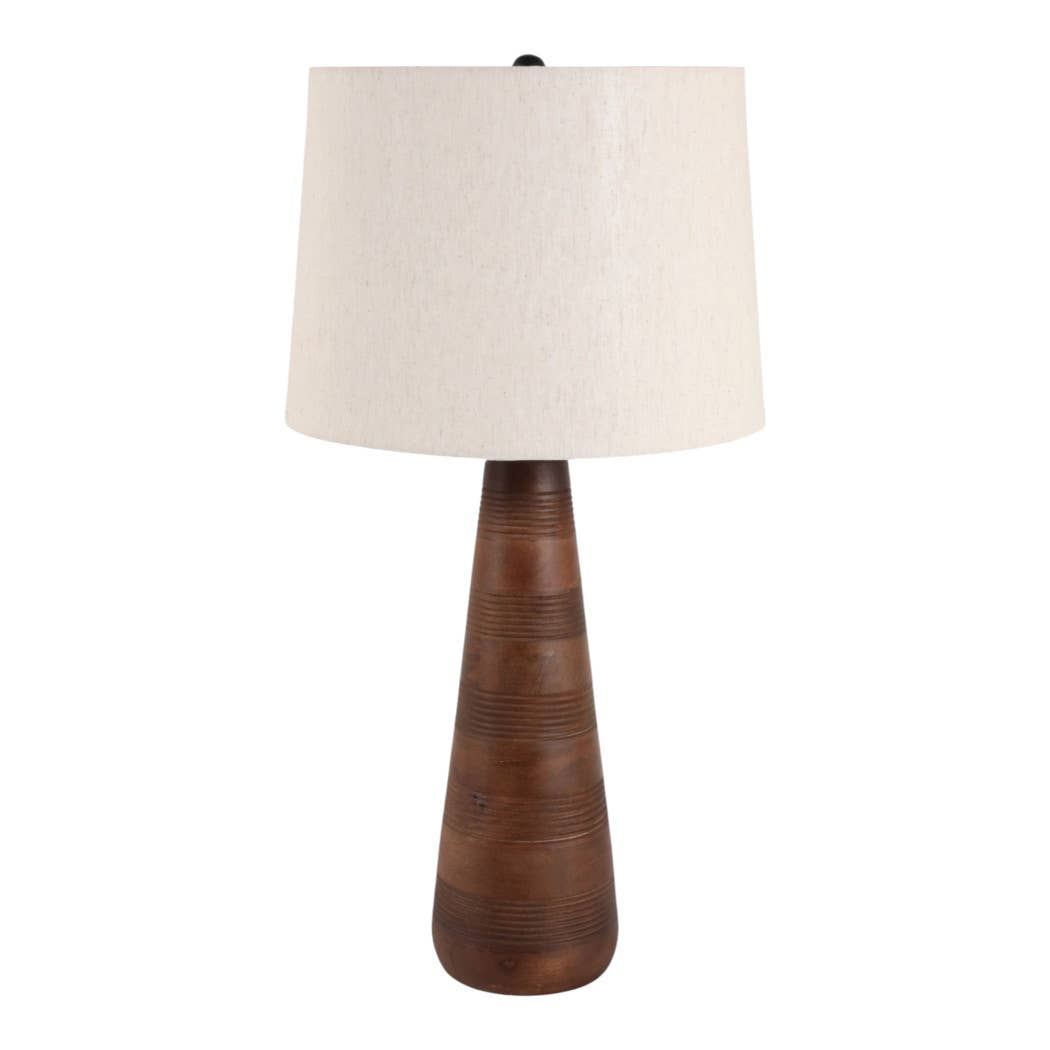 Table Lamp - Brown Iron and Modern Wood Tapered Base, 29 in.
