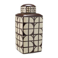 Brown Square Ceramic Decorative Jar with Lid, 18 in.