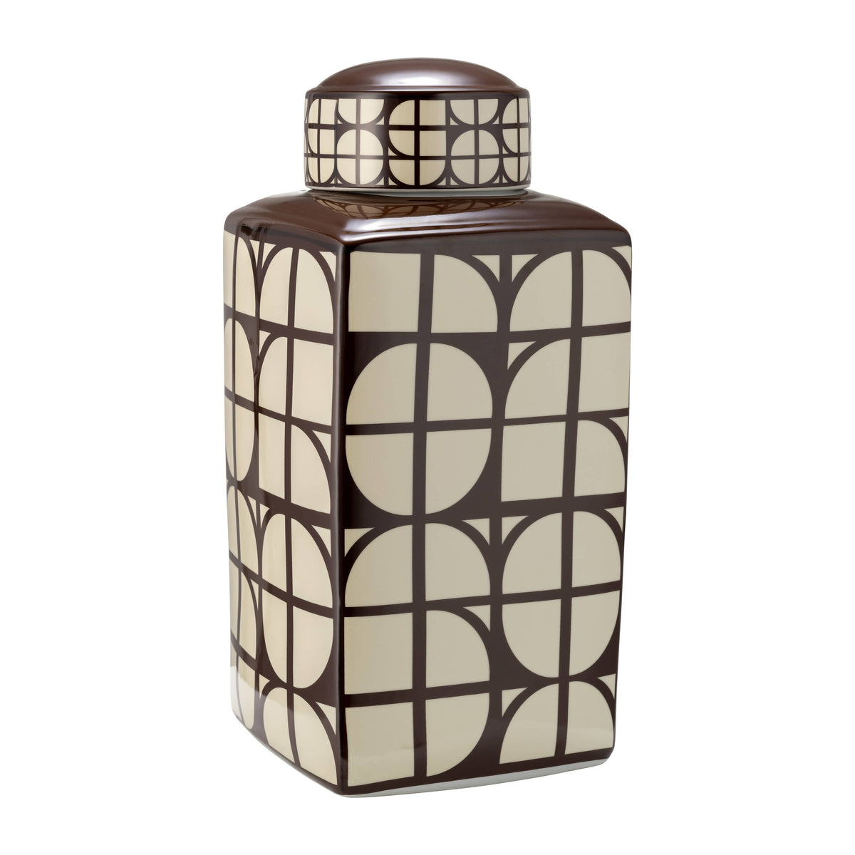 Brown Square Ceramic Decorative Jar with Lid, 18 in.