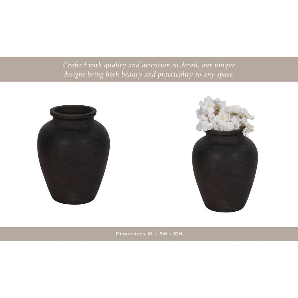 Ceramic Traditional Round Jug Vase - Black, 10 in.