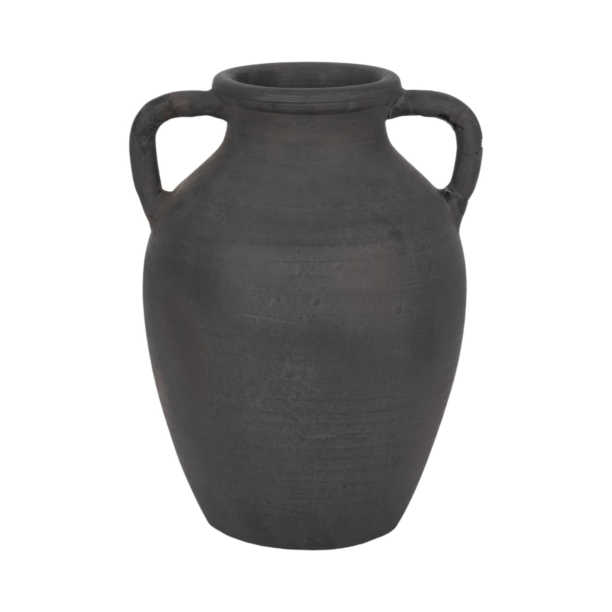 Decorative Vase - Black Terracotta with Handles, 13 in.