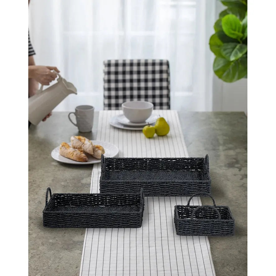 Onyx Woven Tray Collection, Set of 3