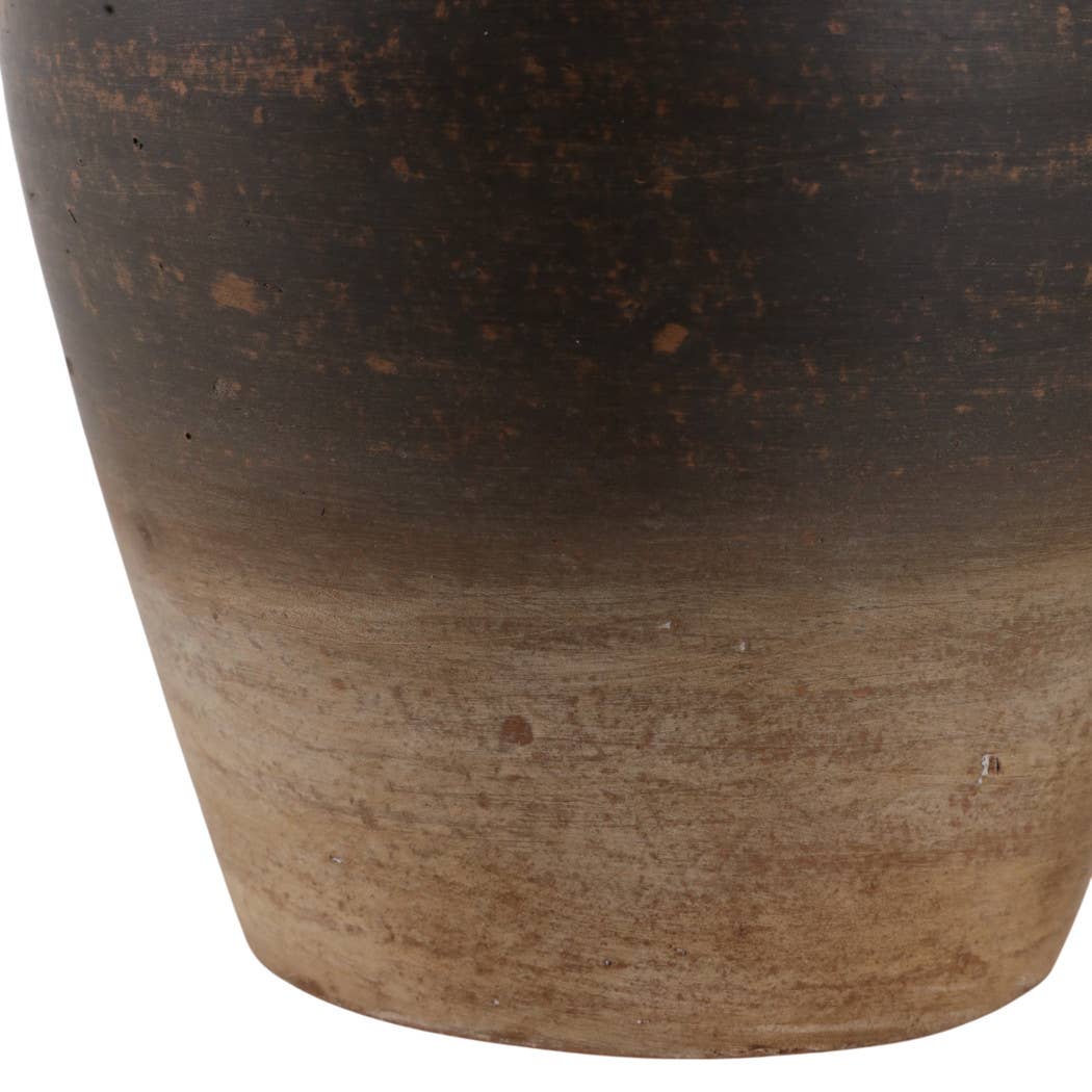 Decorative Vase - Chocolate Brown Ceramic Pottery Jug, 10 in.