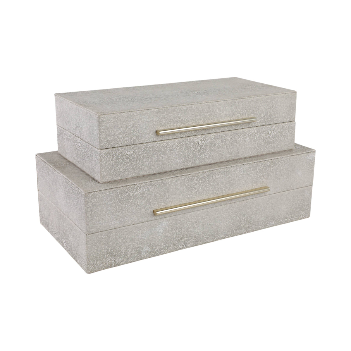 Boxes Set of 2 - Ivory Wood Shagreen Rectangle, 12/14 in.