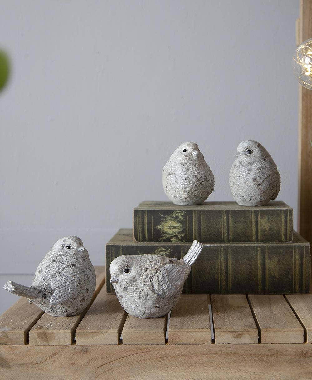 Resin Sparkly Snow Bird, Set of 4