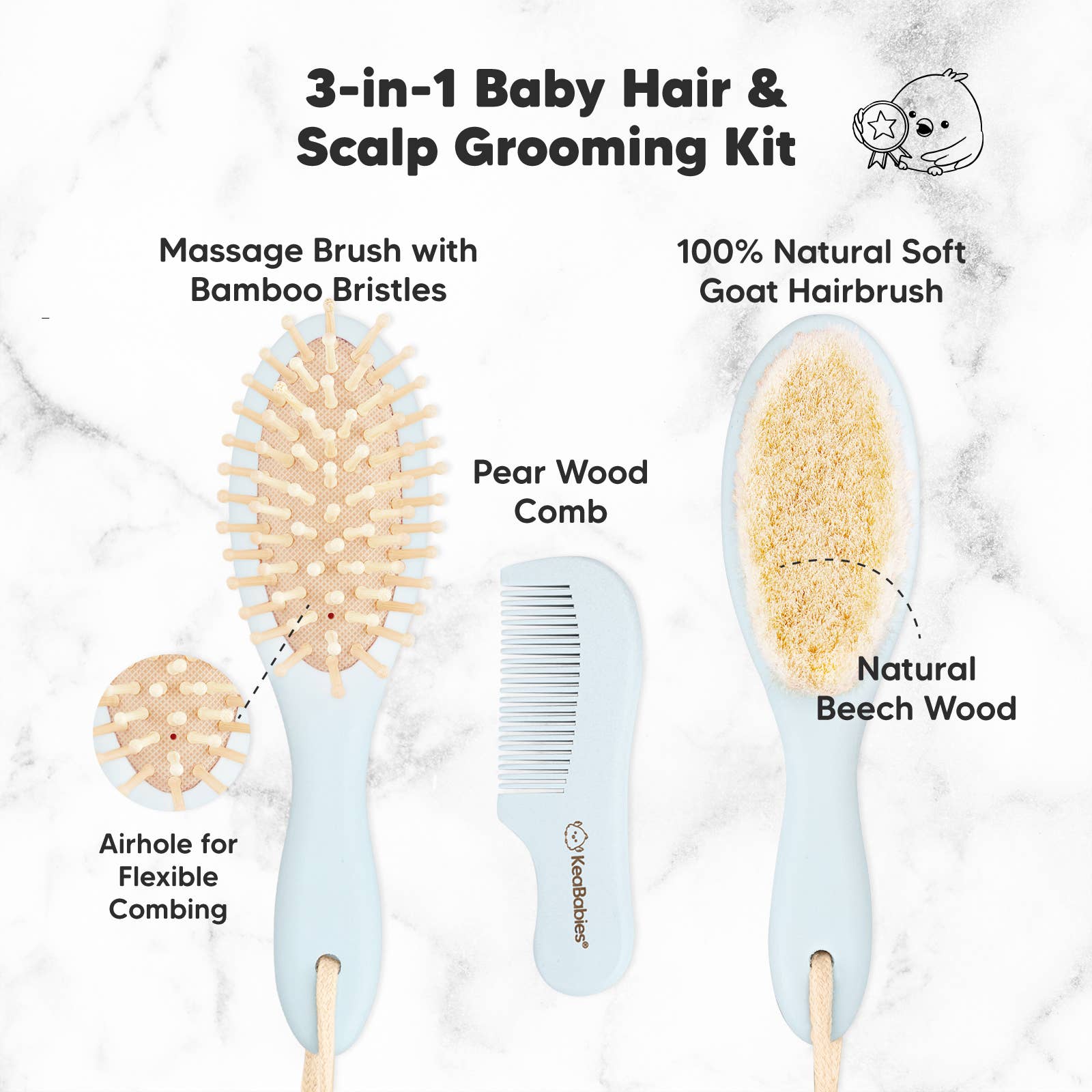 KeaBabies Baby Hair Brush and Comb Set