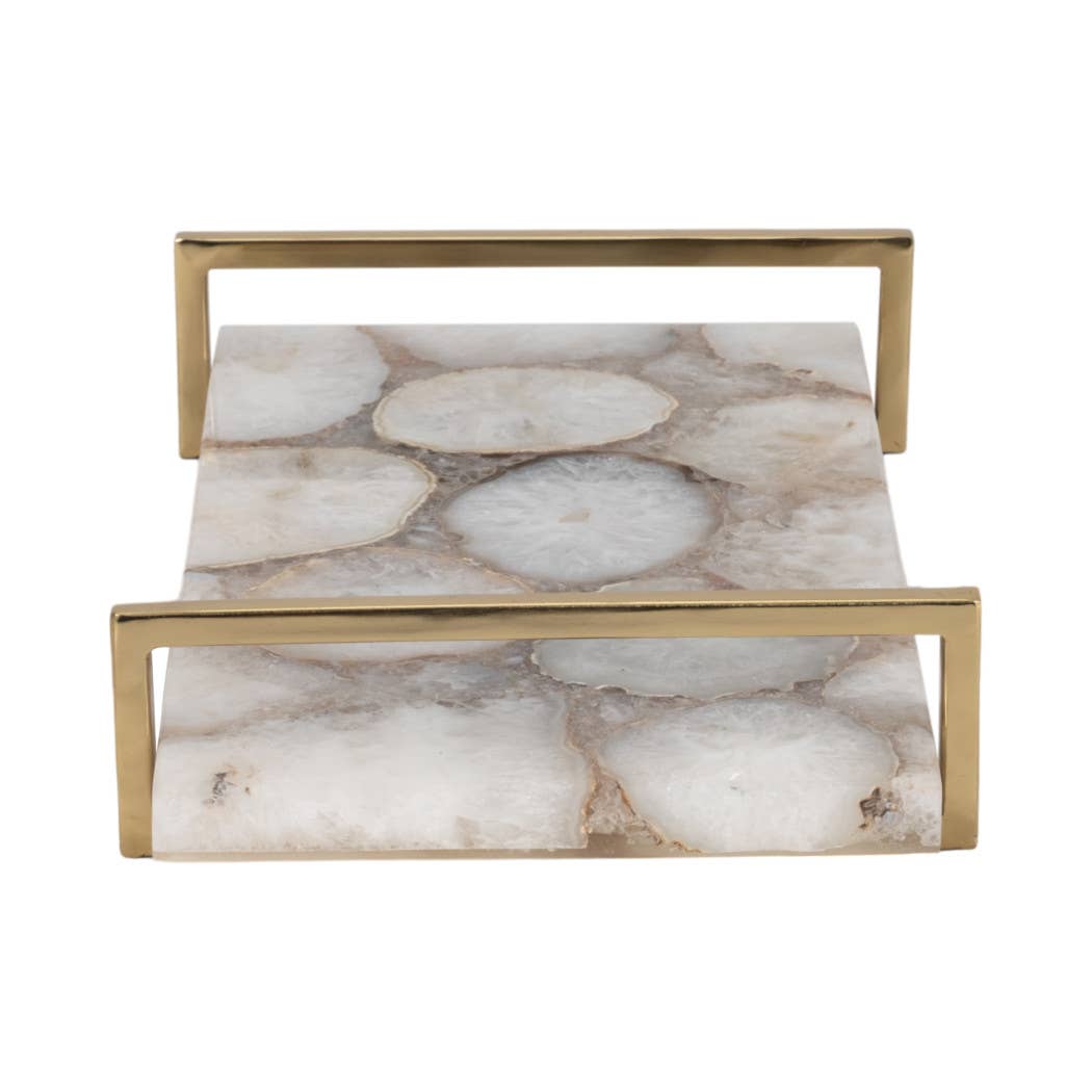 Decorative Tray - Multicolor Agate with Gold Handles, 14 in.